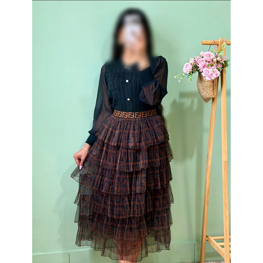 4029-(1) دامن طبقه ای تور طرحدار - 4029 - تصویر 1